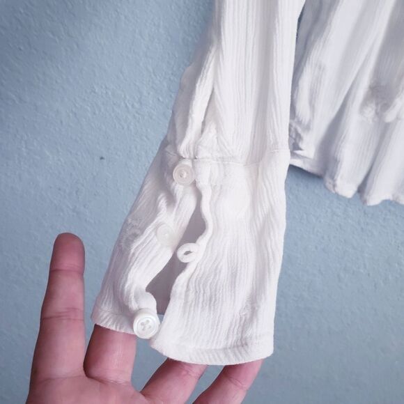 Free People White Wishful Moments Embroidered Long Sleeve Blouse - Picture 6 of 10